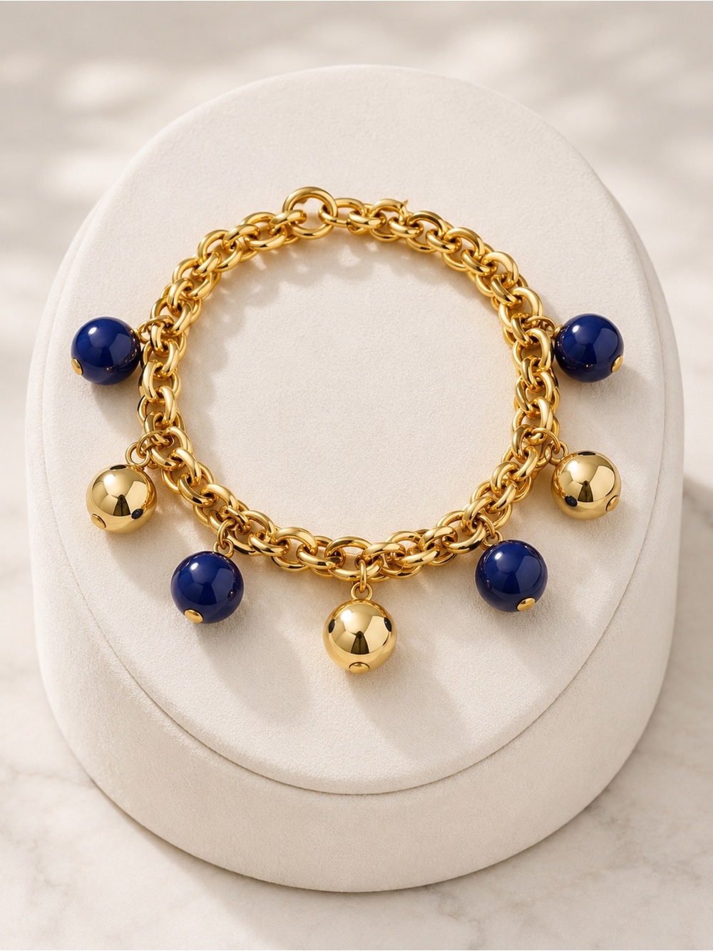 Talbots Gold Tone & Navy Charm Bracelet Statement Chain Coastal Chic NWT